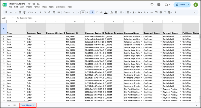 Import sheet