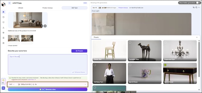 select aspect ratio and video quality
