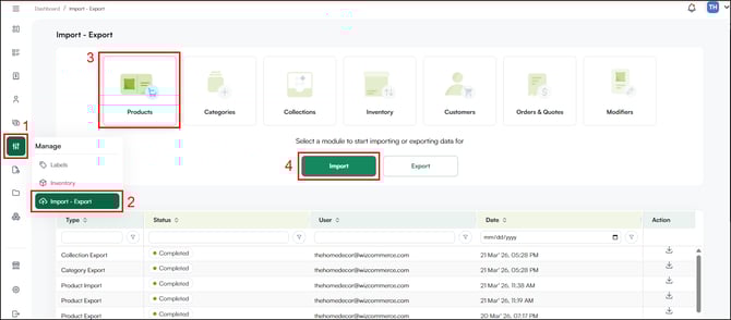 import process from manage tab