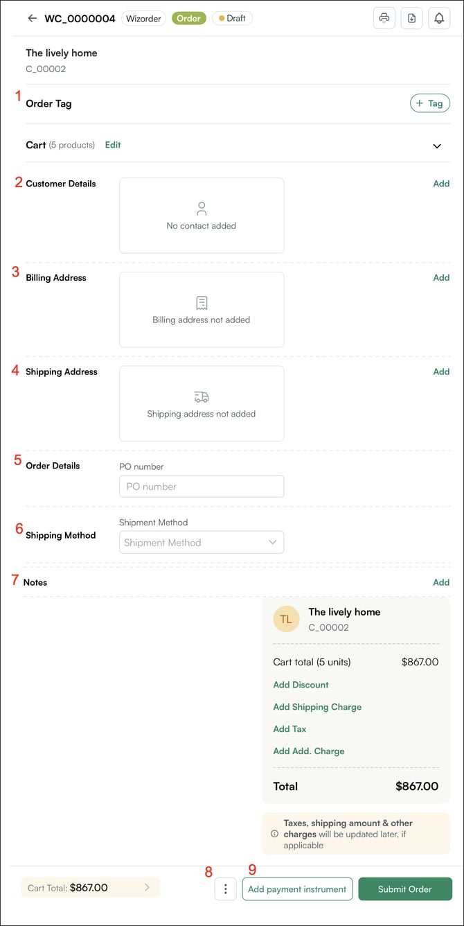 fill up order details