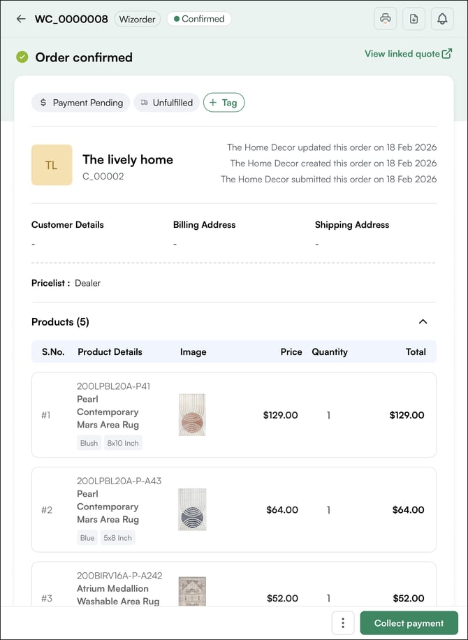 order confirmation page