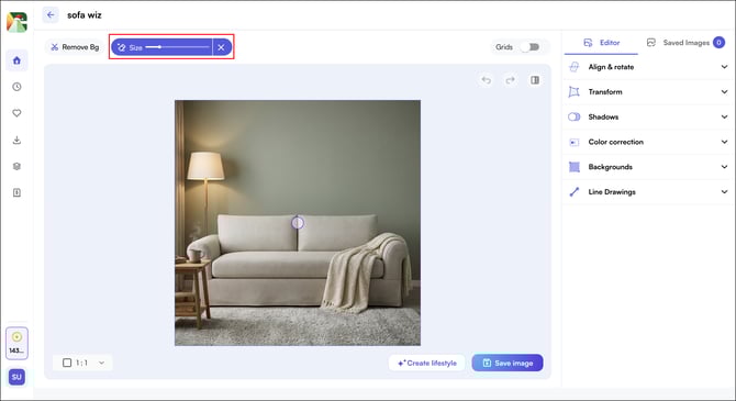 adjust the size of the magic brush