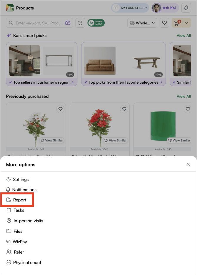 reports panel for settings