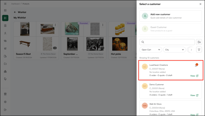 customer dropdown