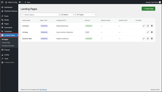 landing page